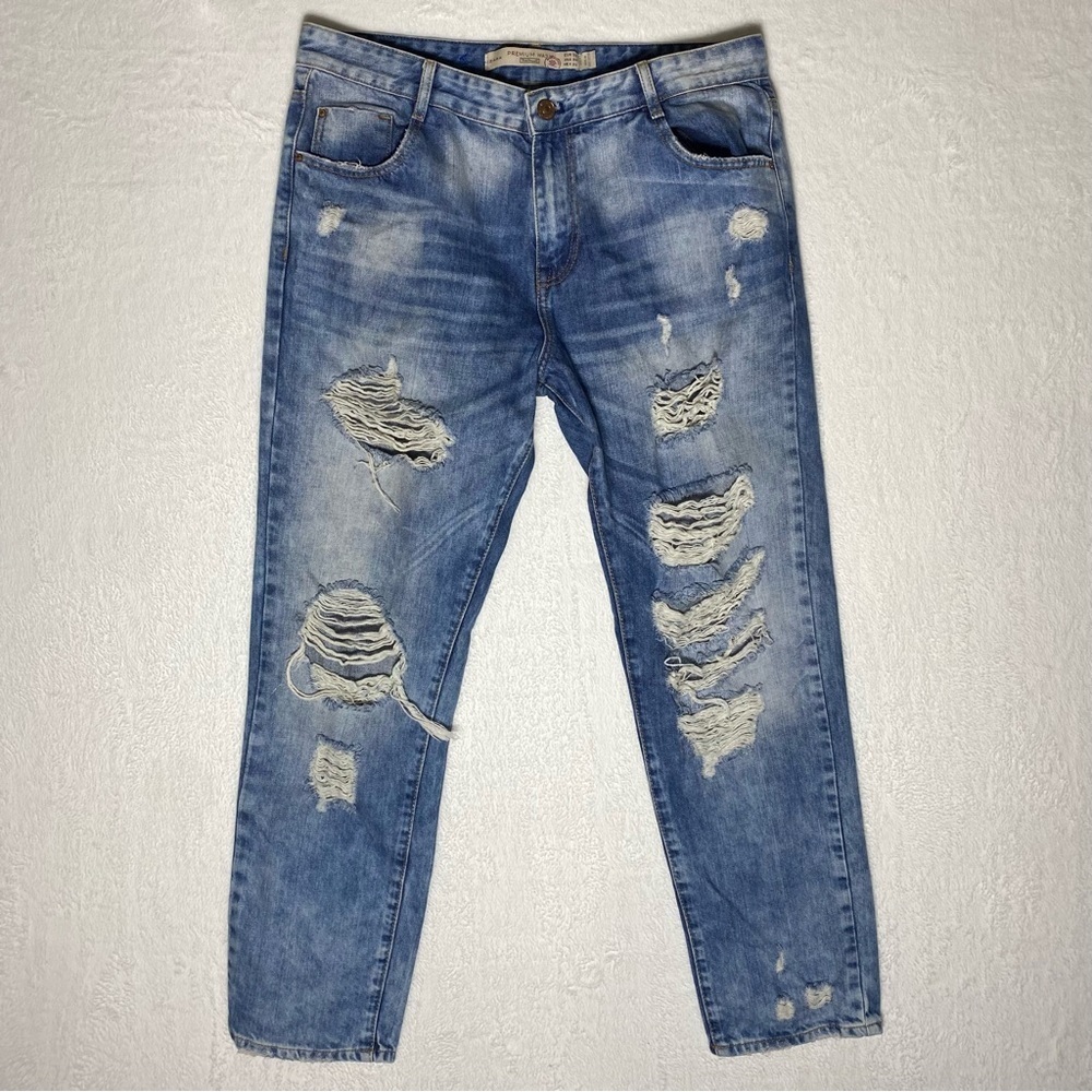 Zara Trafaluc Women's Size 4 Straight‎ Leg Distressed Premium Wash Denim Jeans